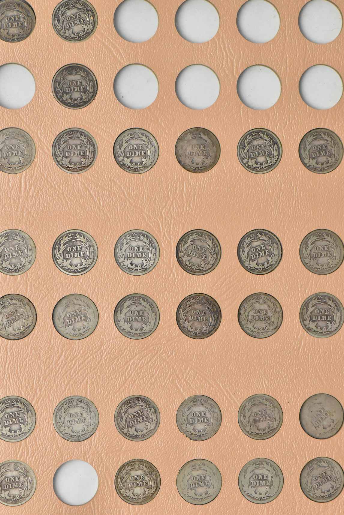 Barber dime Collection in a Dansco album