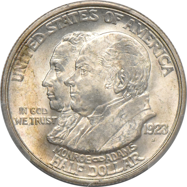 Group of five silver commemorative half dollars certified by PCGS