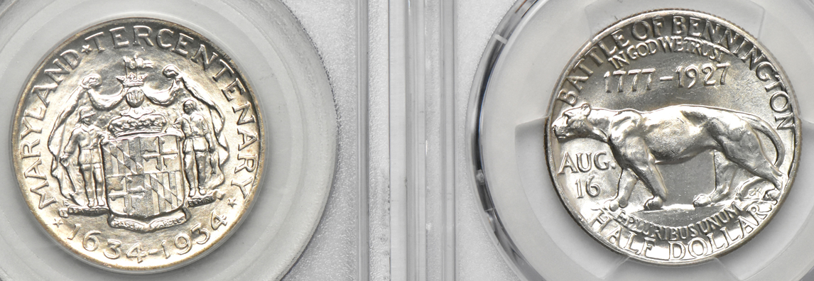 Four silver commemorative half dollars certified by PCGS