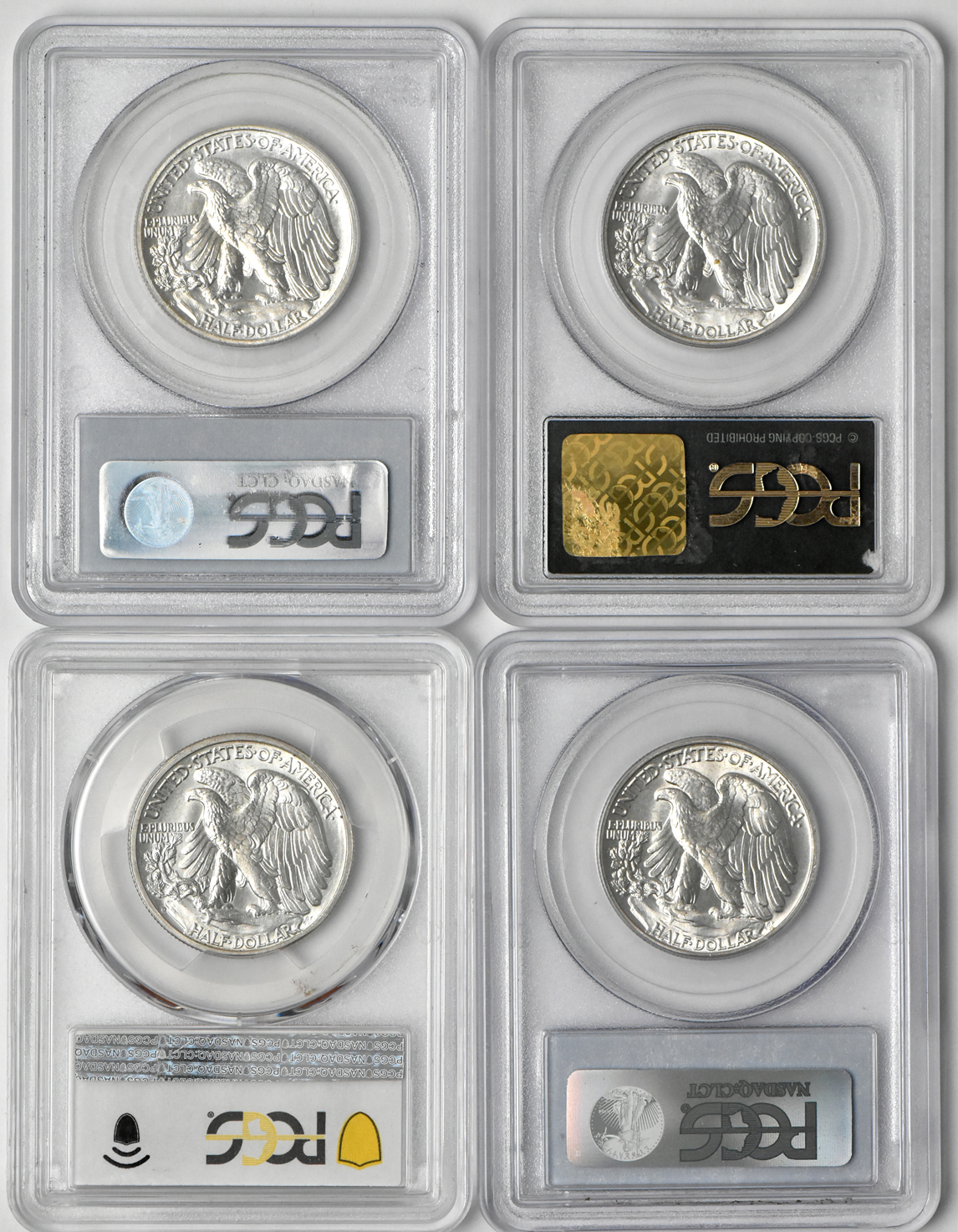 Collection of thirteen Walking Liberty half-dollars graded MS-65 or higher by PCGS