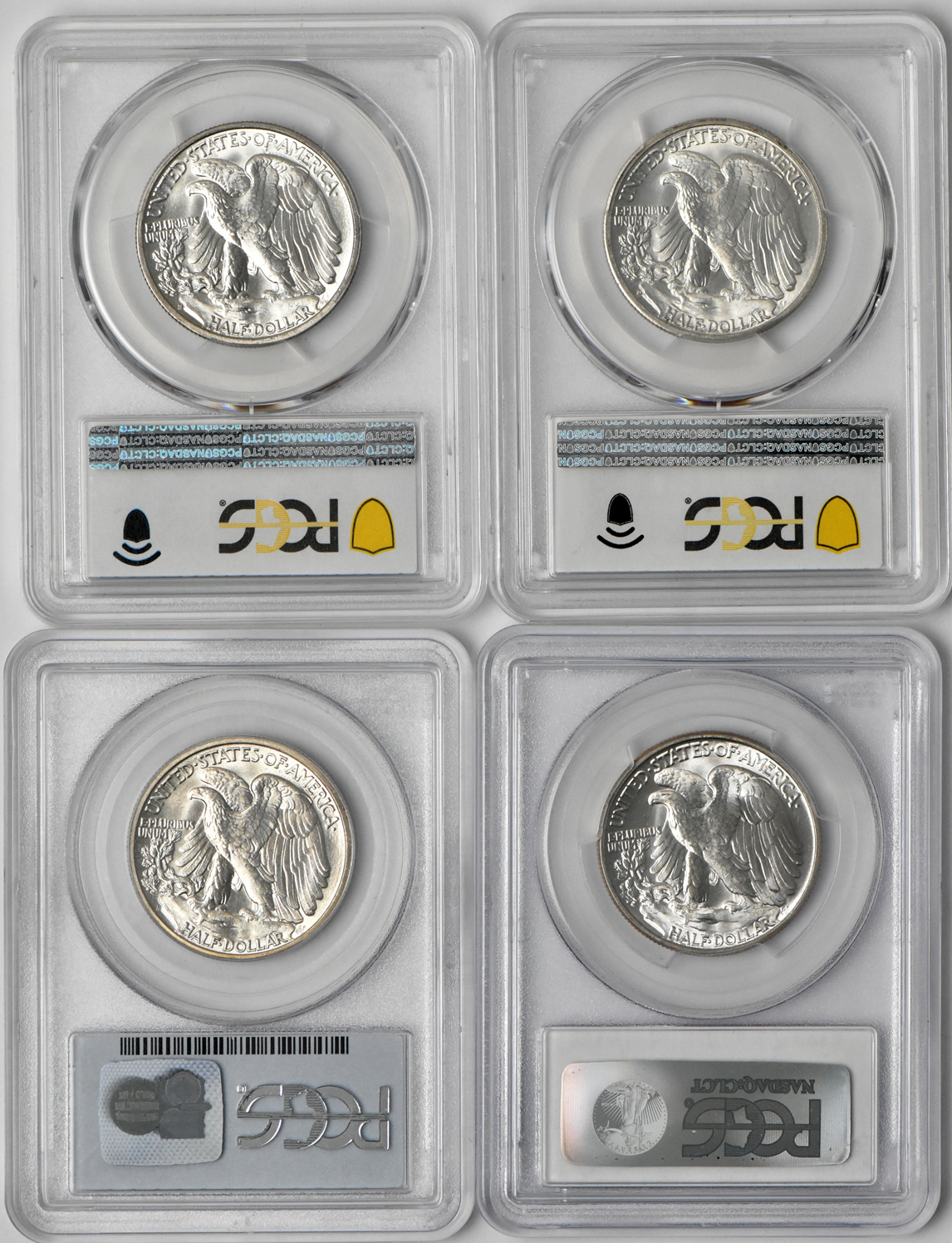 Collection of thirteen Walking Liberty half-dollars graded MS-65 or higher by PCGS