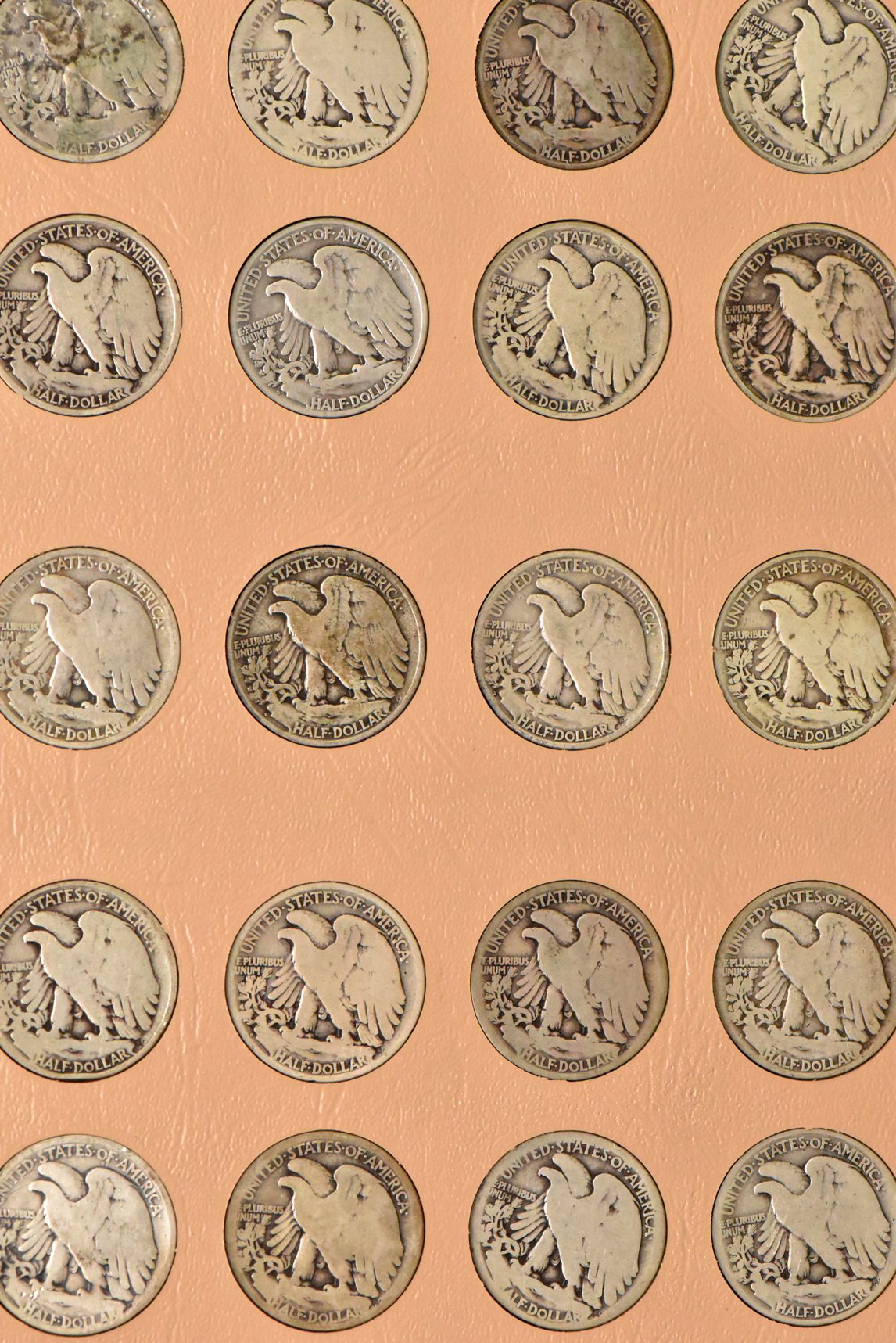Complete collection of Walking Liberty half dollars in a Dansco 7160 album