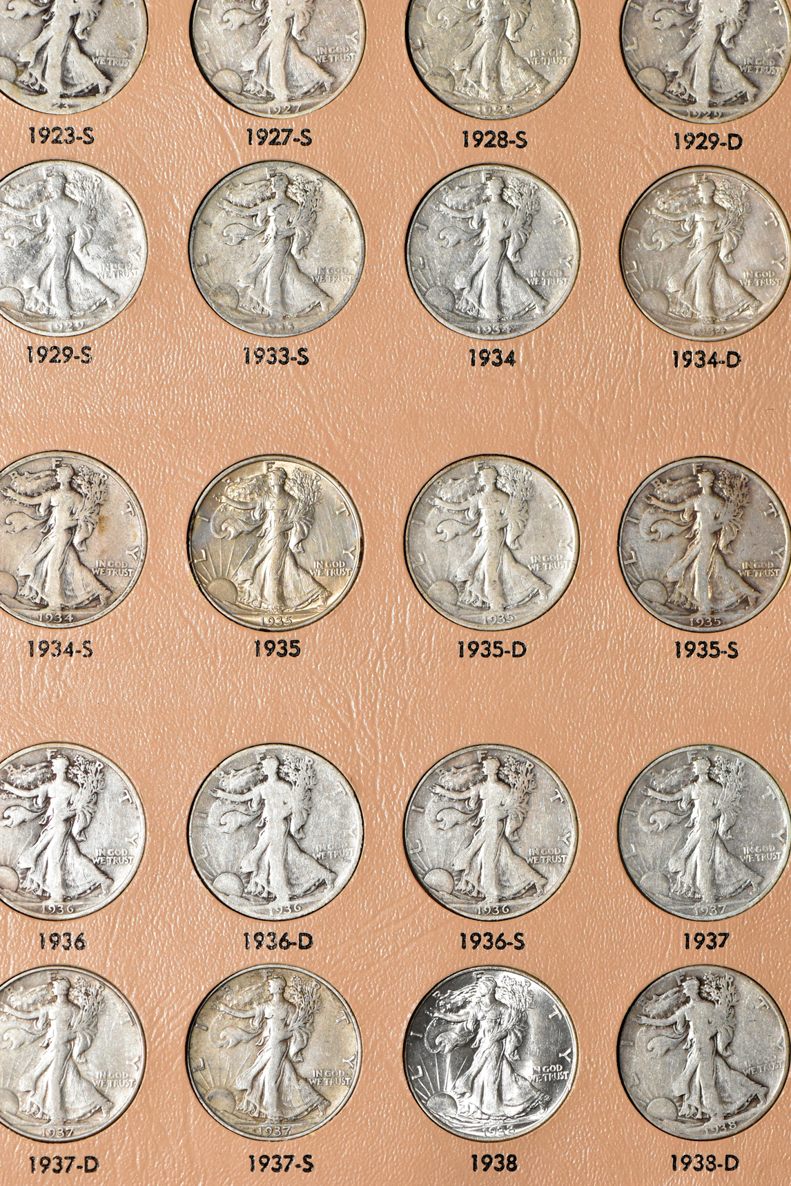 Complete collection of Walking Liberty half dollars in a Dansco 7160 album