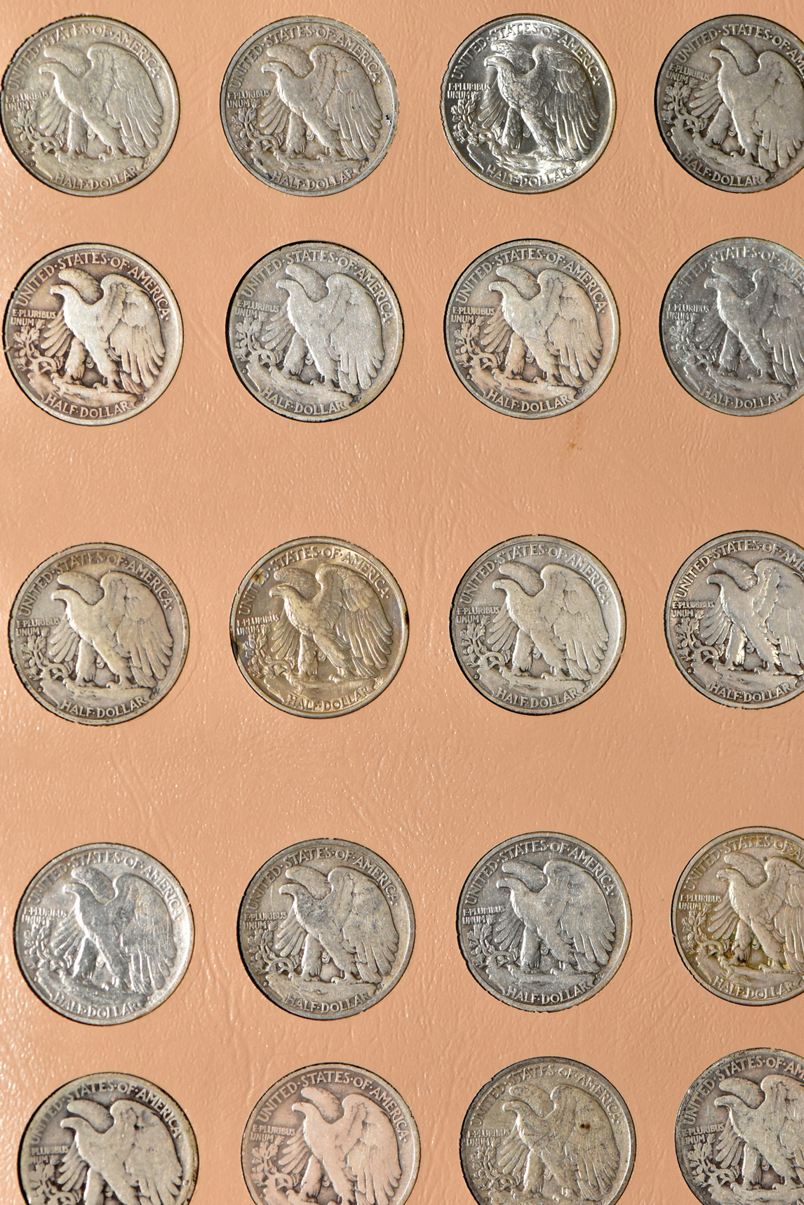 Complete collection of Walking Liberty half dollars in a Dansco 7160 album
