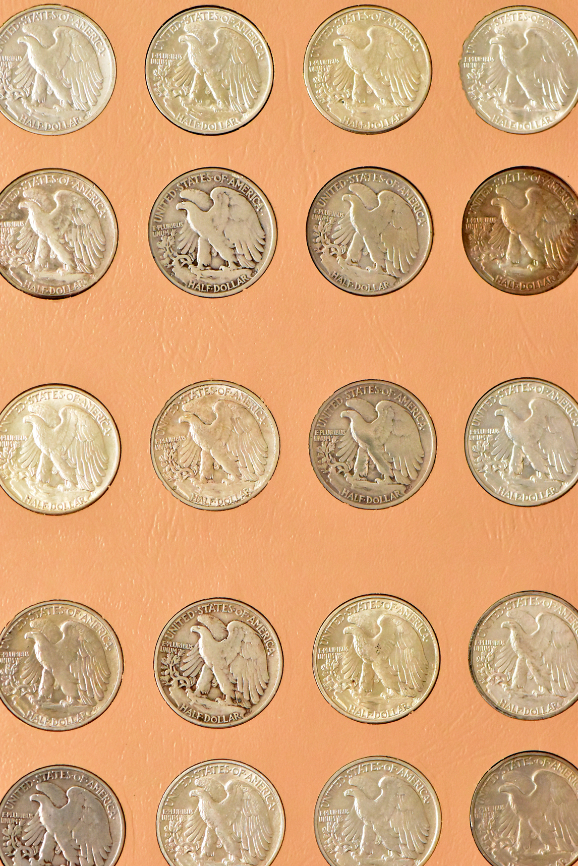 Complete collection of Walking Liberty half dollars in a Dansco 7160 album