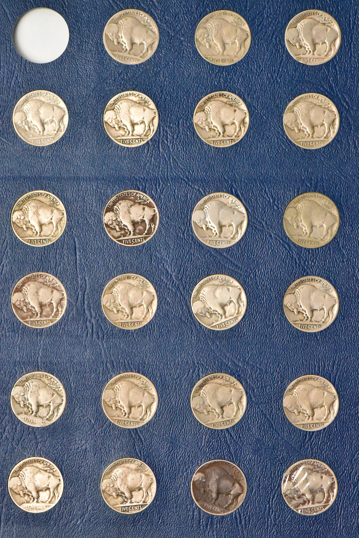 Collection of Buffalo nickels in a complete Whitman 9408 album