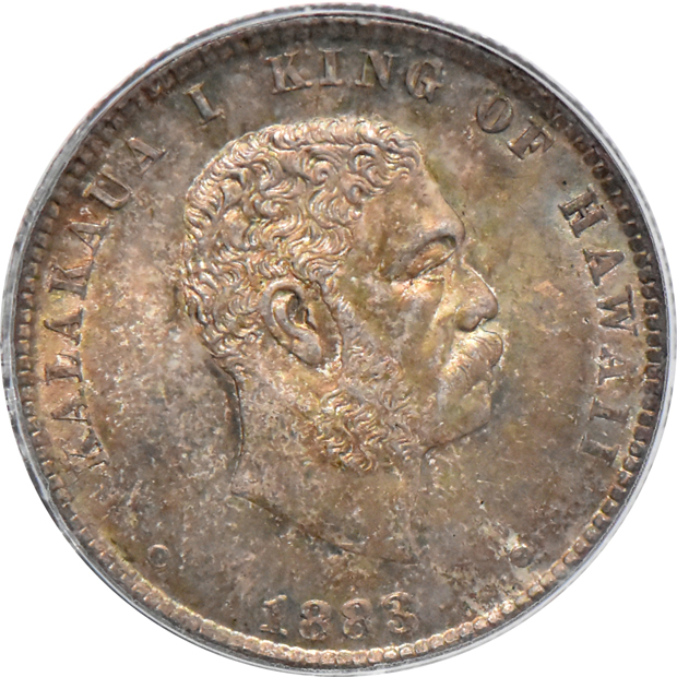 1883 Hawaii 25C MS-64, and an 1883 Hawaii 50C MS-62, both PCGS