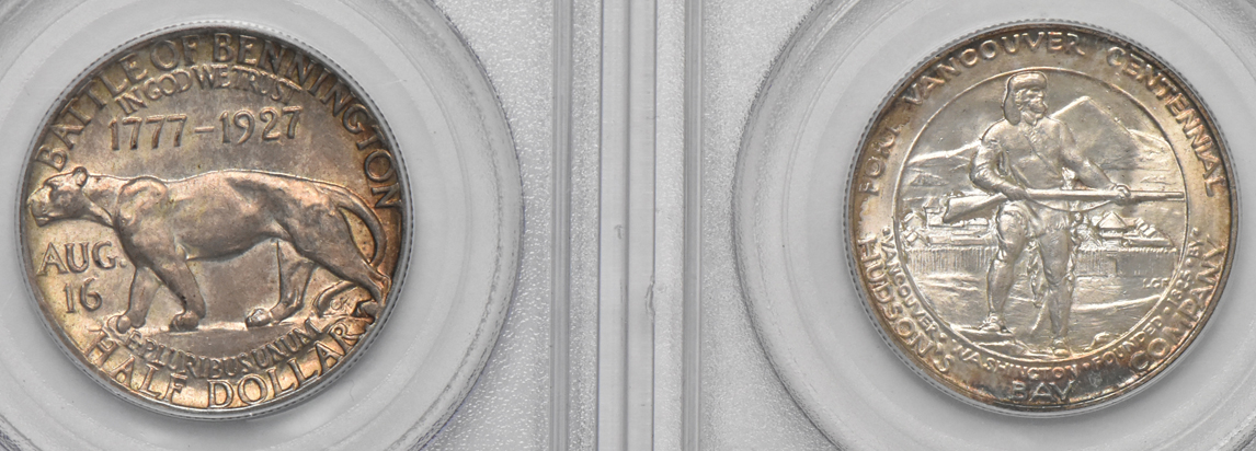 Five Uncirculated silver commemorative half dollars, all PCGS