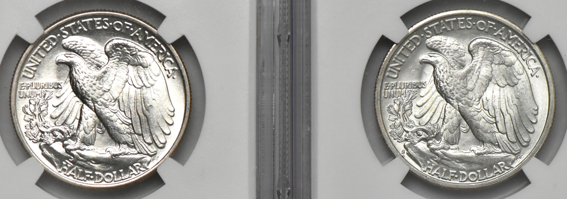 Four Uncirculated Walking Liberty half dollars, all NGC