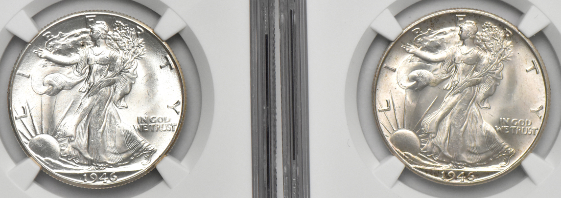 Four Uncirculated Walking Liberty half dollars, all NGC