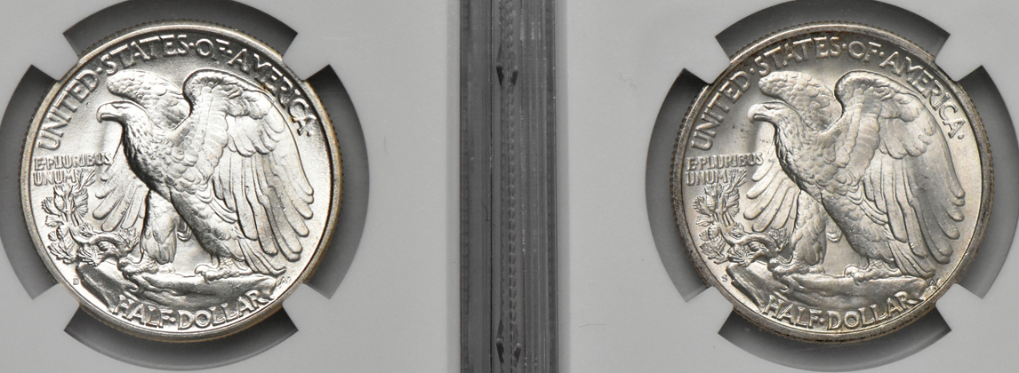 Four Uncirculated Walking Liberty half dollars, all NGC