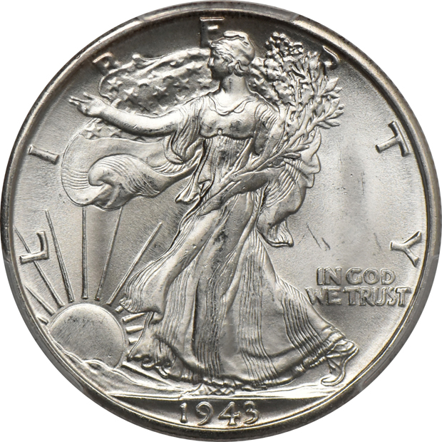 Seven Walking Liberty half dollars graded MS-65 or higher by PCGS