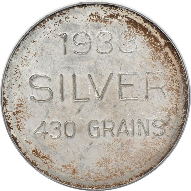 1933 So-Called Dollar HK-825 Silver Pedley-Ryan Type IV, plus an undated Massachusetts Worcester Horse R.R. Co. token, both PCGS MS-62