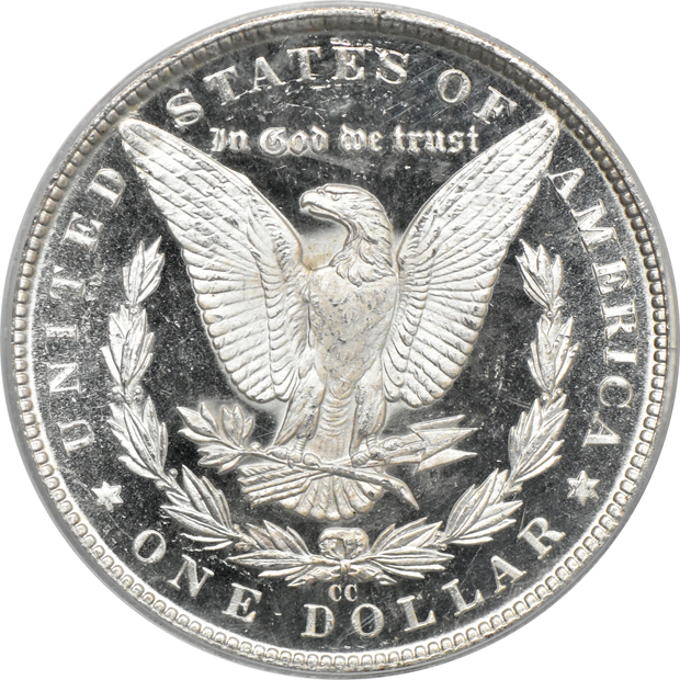 1884-CC MS-64DMPL (green label), and an 1885-CC MS-65 (rattler) CAC, both PCGS