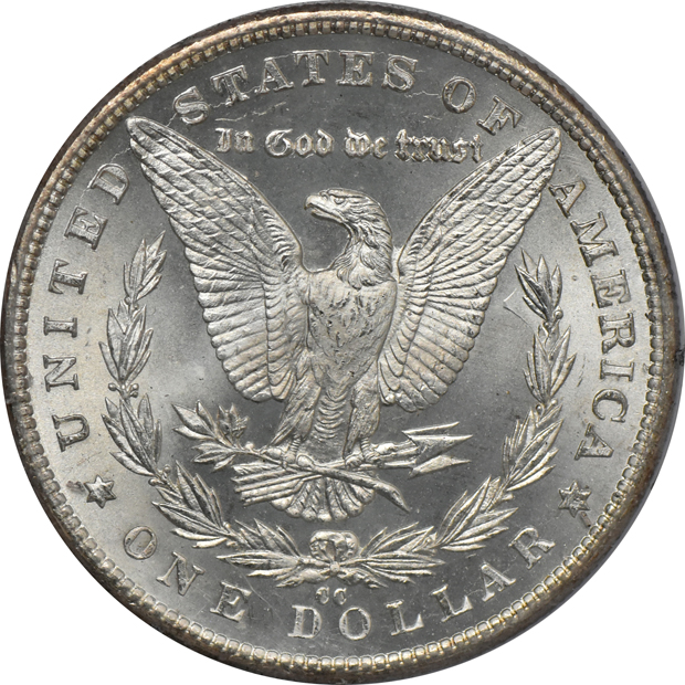 1884-CC MS-64DMPL (green label), and an 1885-CC MS-65 (rattler) CAC, both PCGS