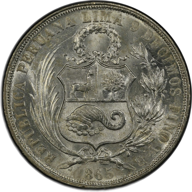 Peru - 1865/55-YB sol - PCGS MS-64