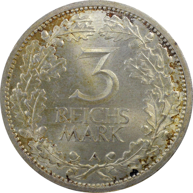 Germany - Weimar Rep., Regular Issue 1931-A 3 mark - PCGS MS-65