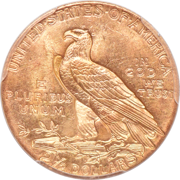 1907 Liberty quarter eagle MS-63 (green label), and a 1929 Indian quarter eagle MS-63+, both PCGS