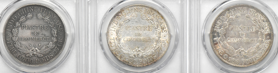 Multiple - Six French Indo China Piastres, plus a Straits Settlements dollar and a Netherland ducat, all certified