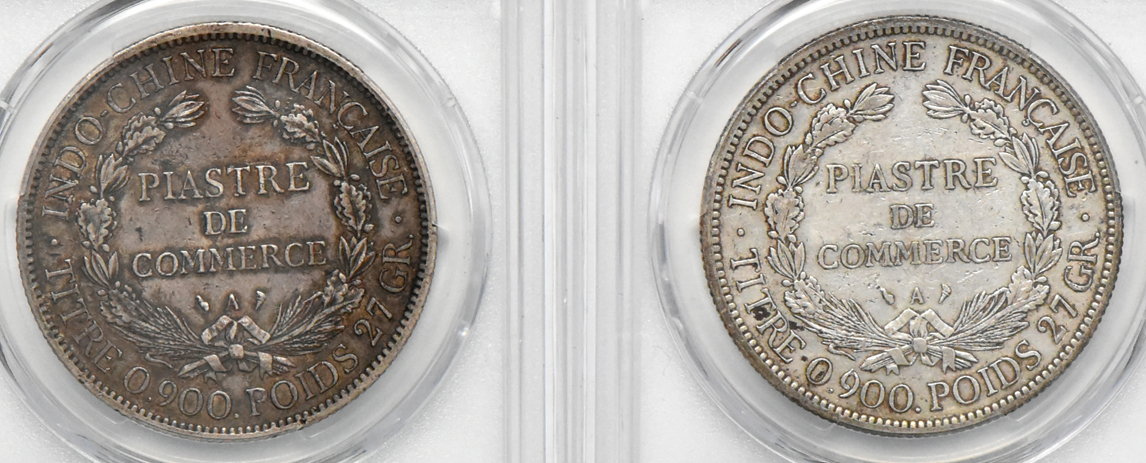 Multiple - Six French Indo China Piastres, plus a Straits Settlements dollar and a Netherland ducat, all certified