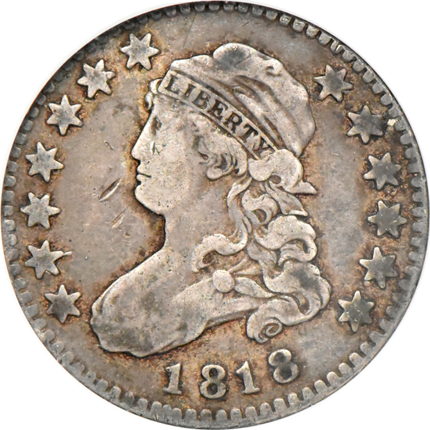 1806 Drapped Bust quarter B-3 ANACS VG-8, and an 1818 Large Planchet with Motto Capped Bust quarter PCI F-12