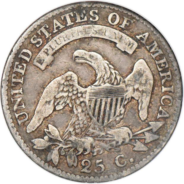 1806 Drapped Bust quarter B-3 ANACS VG-8, and an 1818 Large Planchet with Motto Capped Bust quarter PCI F-12