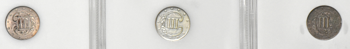 A two-cent piece and four three-cent pieces, as described