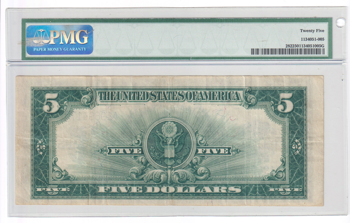 1923 $5 Porthole Fr# 282 - PMG VF-25