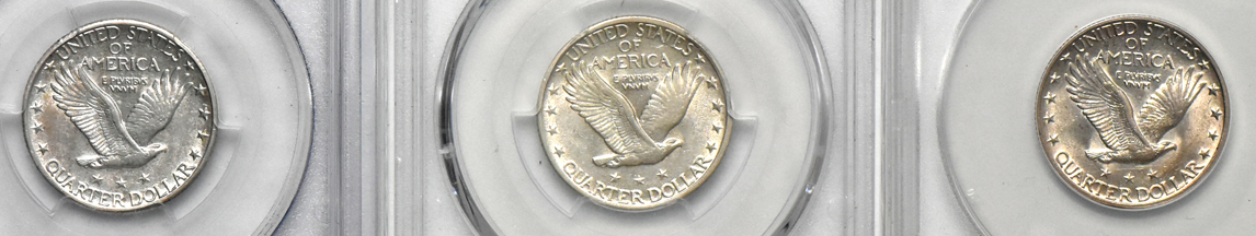 Five certified Standing Liberty quarters