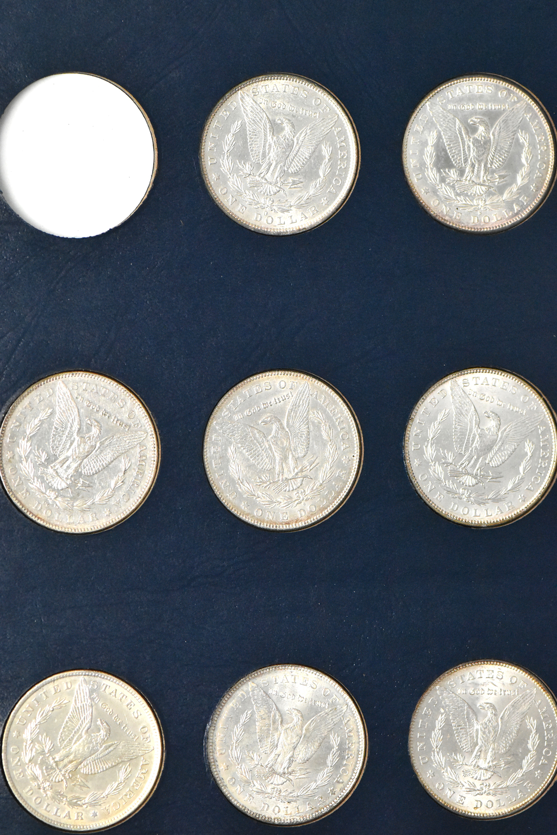 Collection of 44 different Morgan dollars in a Whitman 9128 album