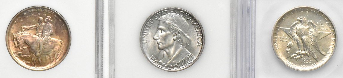 Nine silver commemorative half dollars