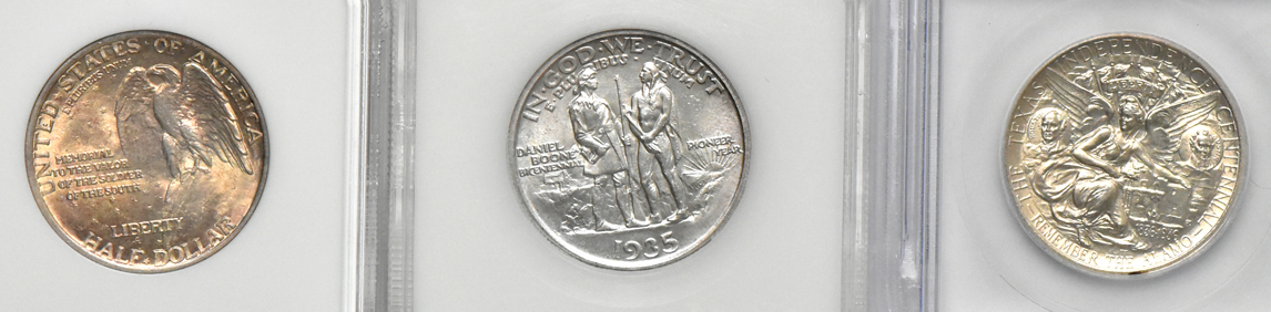 Nine silver commemorative half dollars