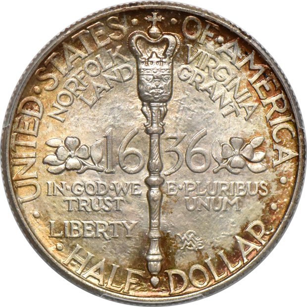 1925 Norse-American Silver Thick MS-63, and a 1936 Norfolk MS-67, both PCGS