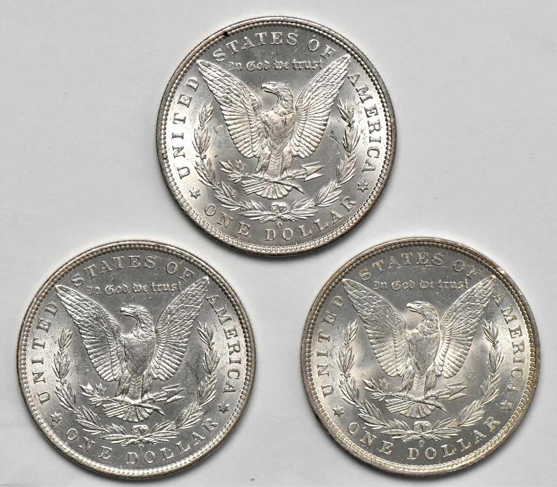 1886-O, 1891-O, and an 1892-O, all BU