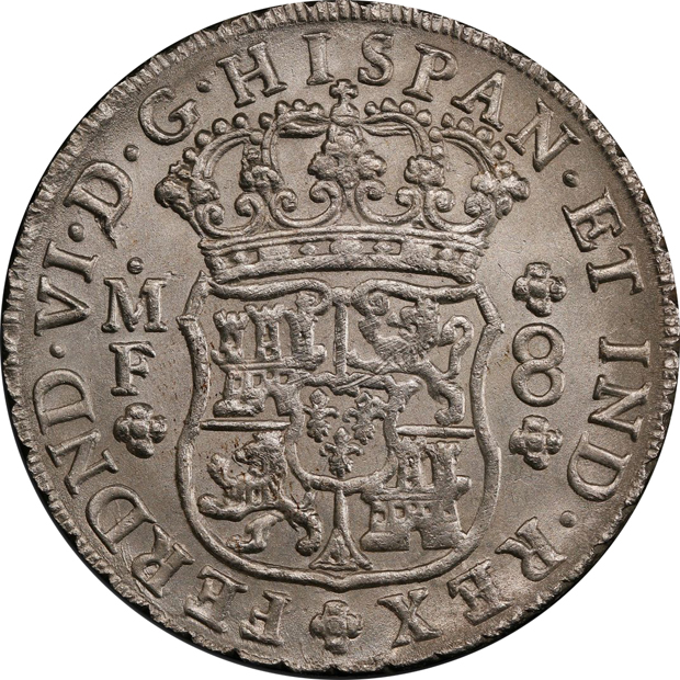 Mexico - 1754-Mo MF 8 reales - PCGS MS-62