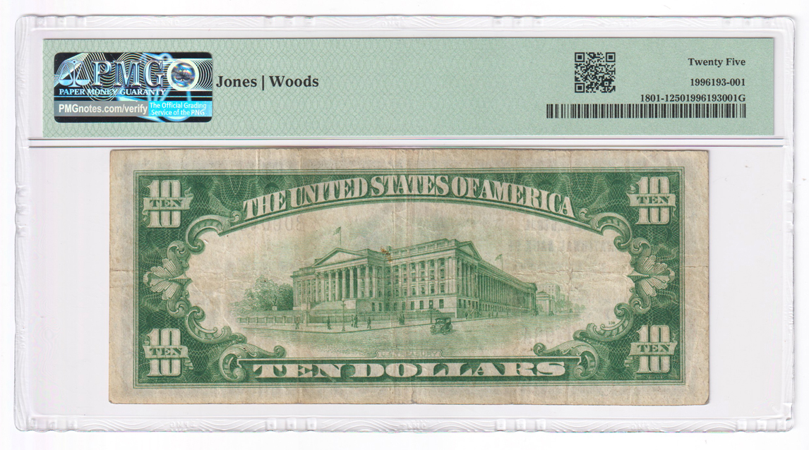 1929 $10 Type 1 - Freehold, NJ Charter #4182 - PMG VF-25