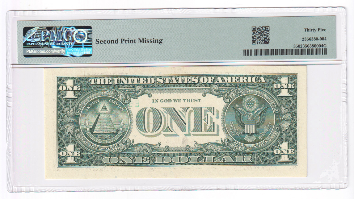 Error Currency - $1 Richmond Federal Reserve Note Second Print Missing PMG VF-35