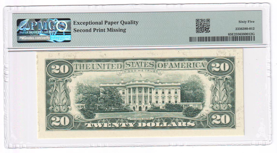 Error Currency - $20 Cleveland Federal Reserve Note Second Print Missing - PMG GemCU-65 EPQ