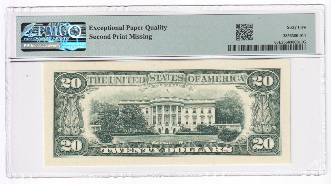 Error Currency - $20 Cleveland Federal Reserve Note Second Print Missing - PMG GemCU-65 EPQ