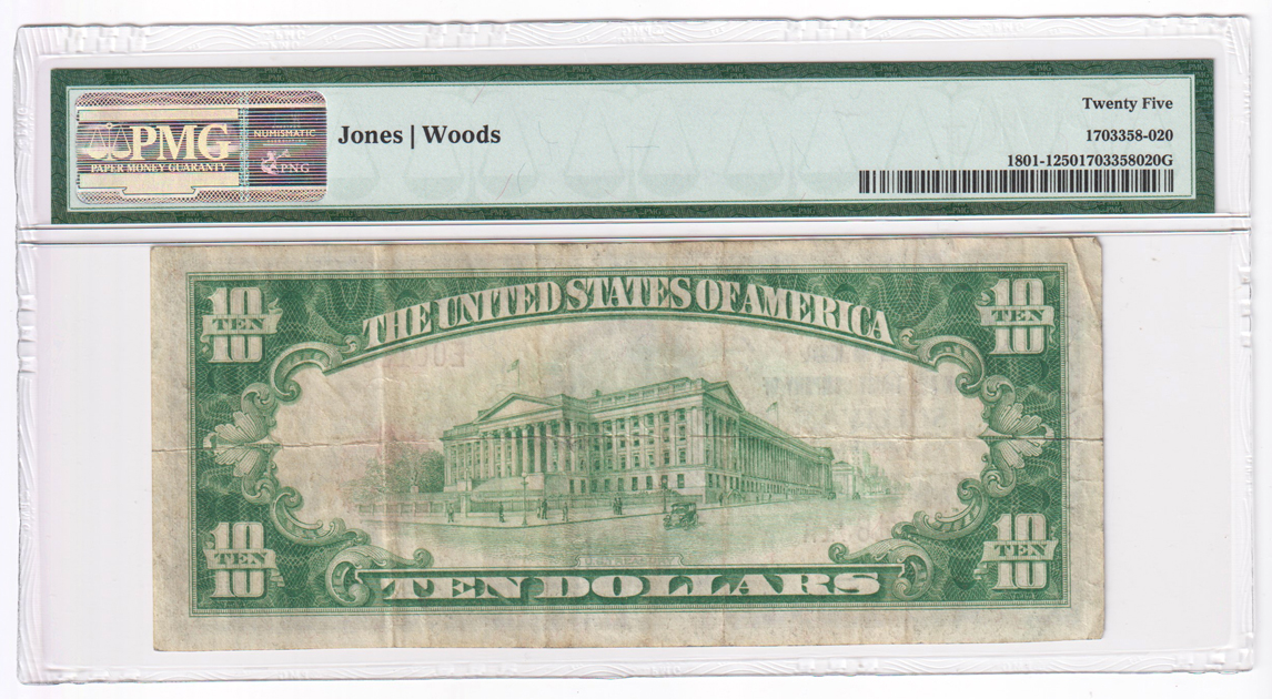 1929 $10 Type 1 - Sullivan, IN Charter #5392 - PMG VF-25