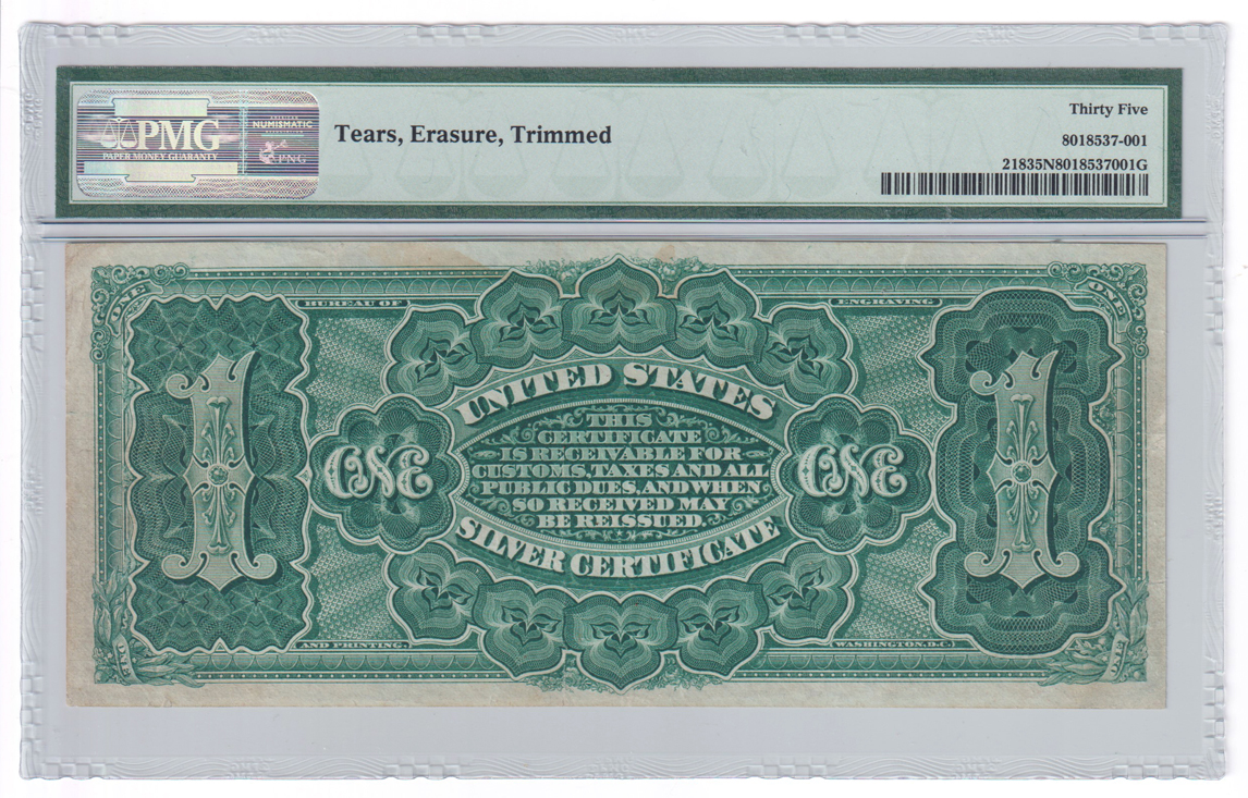 1886 $1 Martha Washington Fr# 218 - PMG VF-35/tears/erasure/trimmed