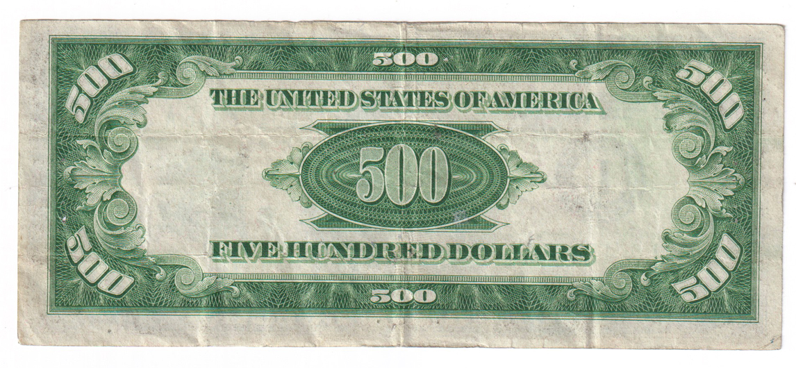 1934-A $500 San Francisco Fr# 2212-L - VF/ink/minor rust/staple removed
