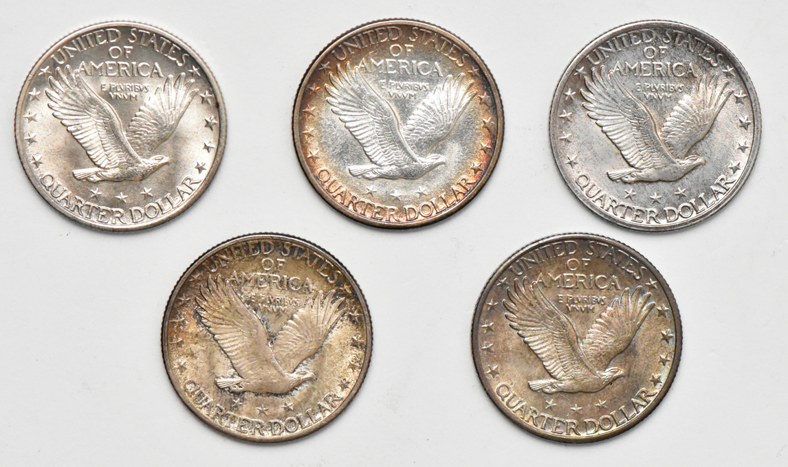 Five Standing Liberty Quarters, UNC
