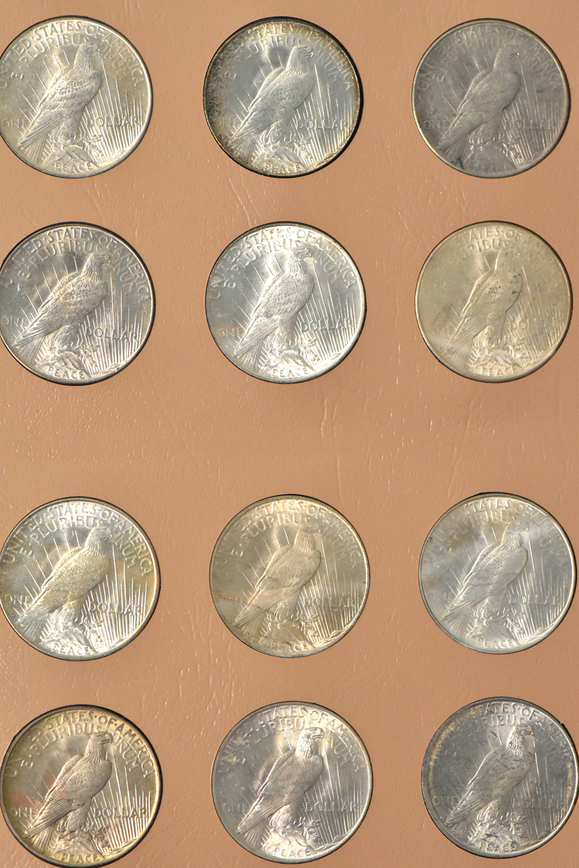 Collection of Peace dollars in a complete Dansco 7175 album