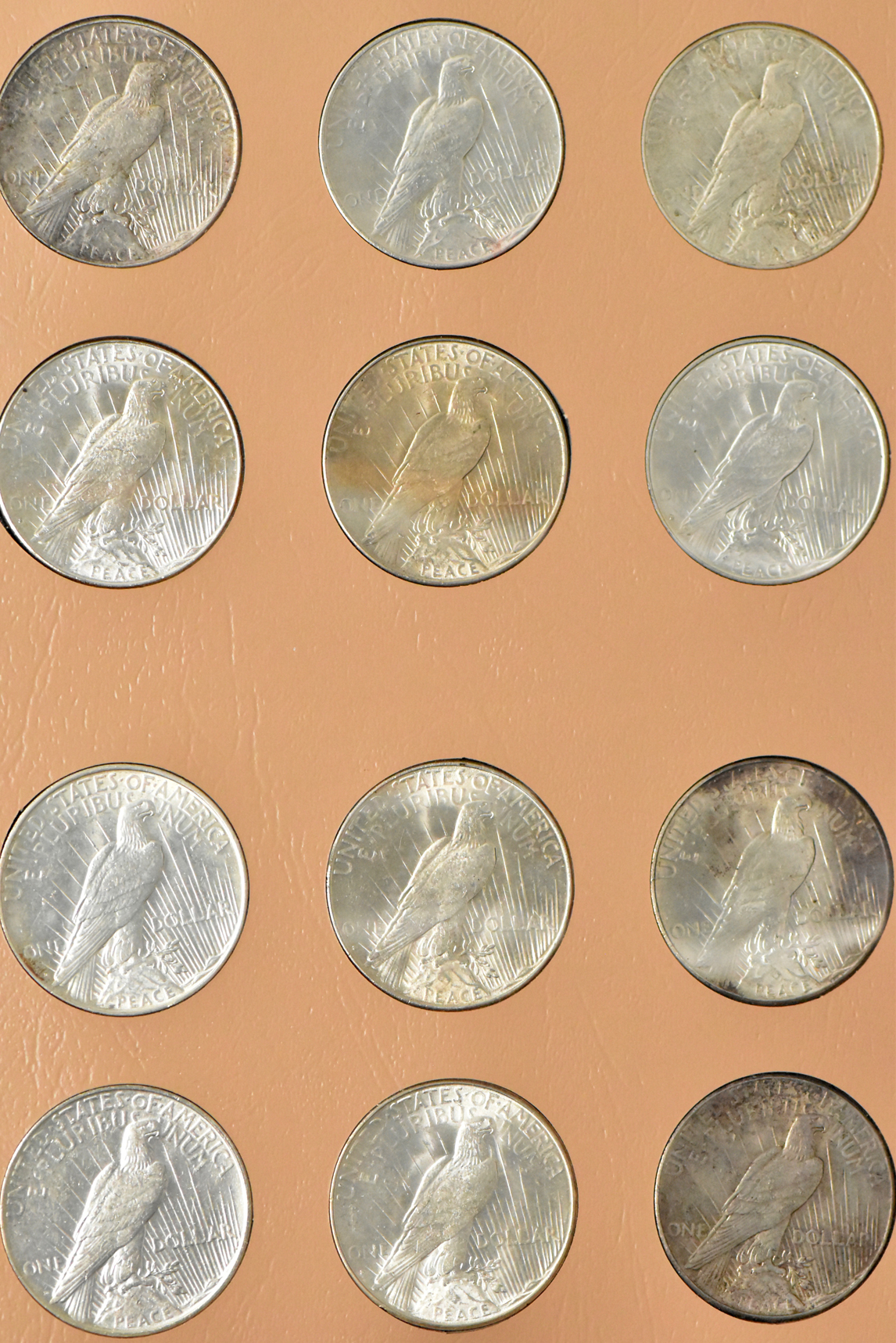 Collection of Peace dollars in a complete Dansco 7175 album