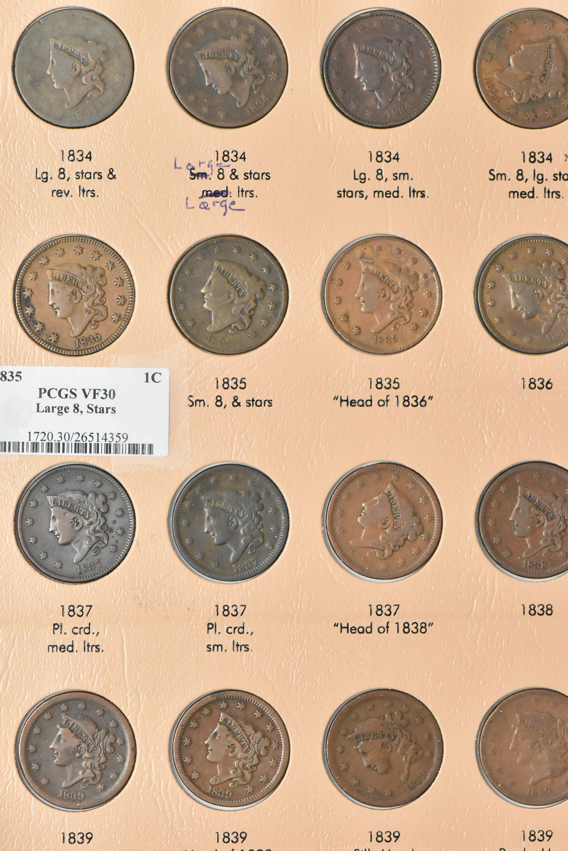 Collection of 77 Large Cents in a Dansco 7099 album