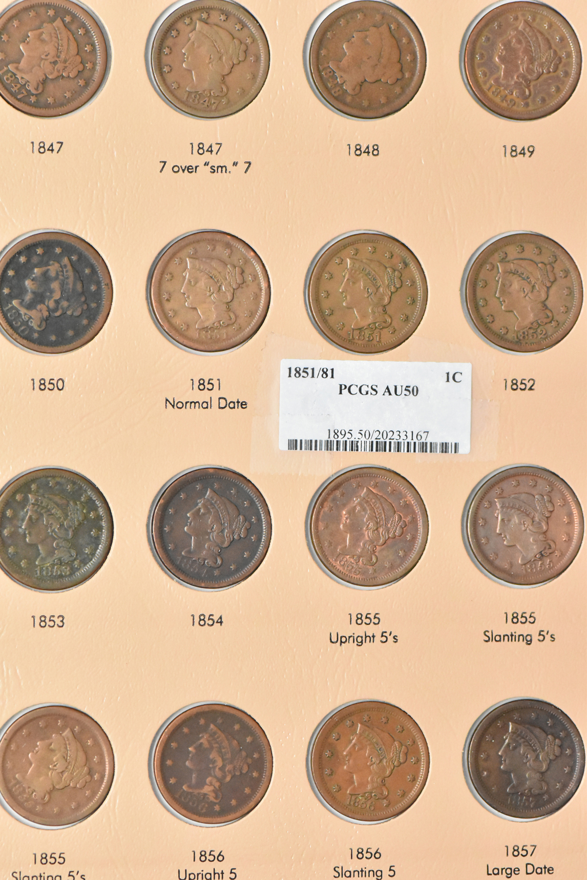 Collection of 77 Large Cents in a Dansco 7099 album