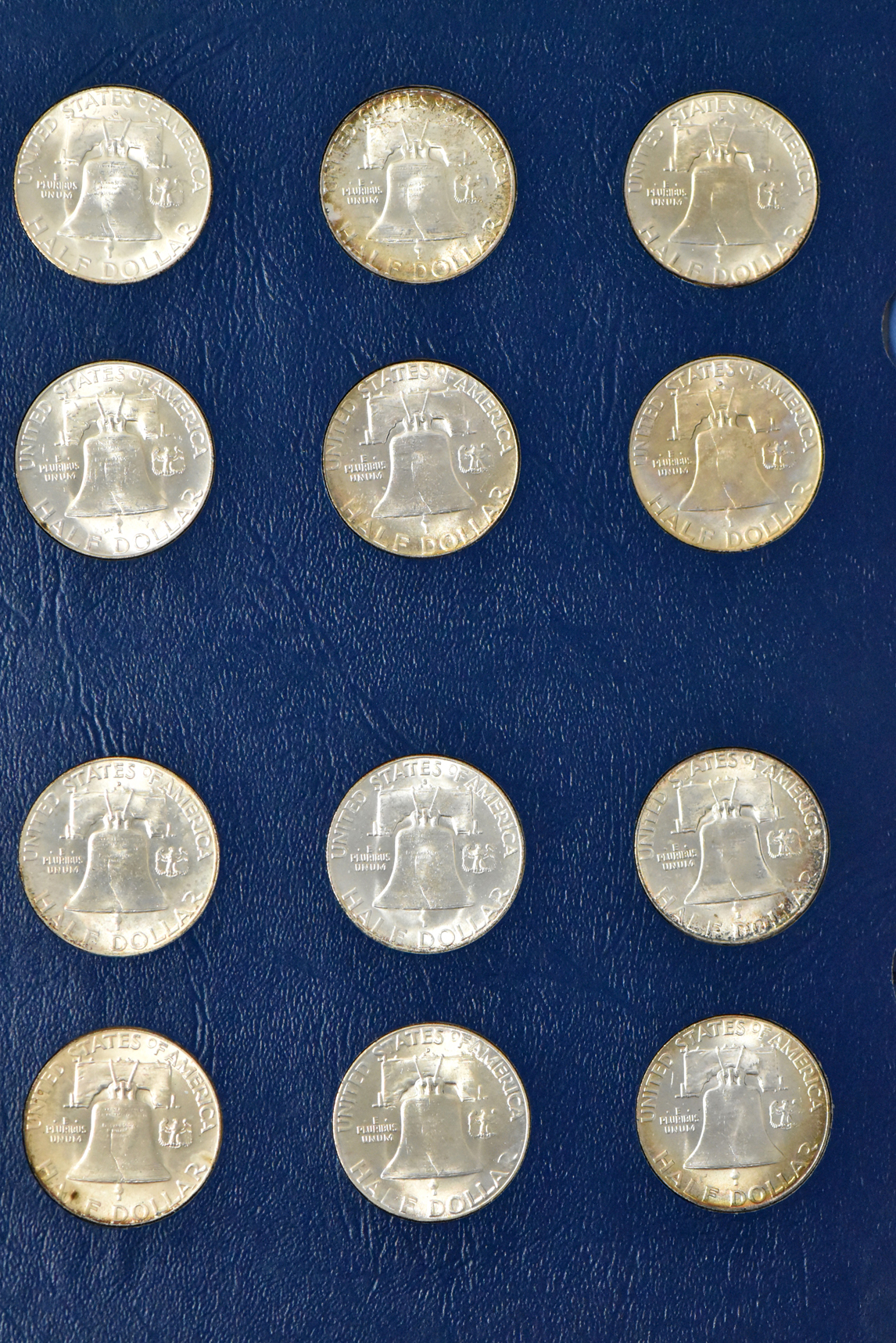 Collection of Franklin half dollars in a complete Whitman 9425 album