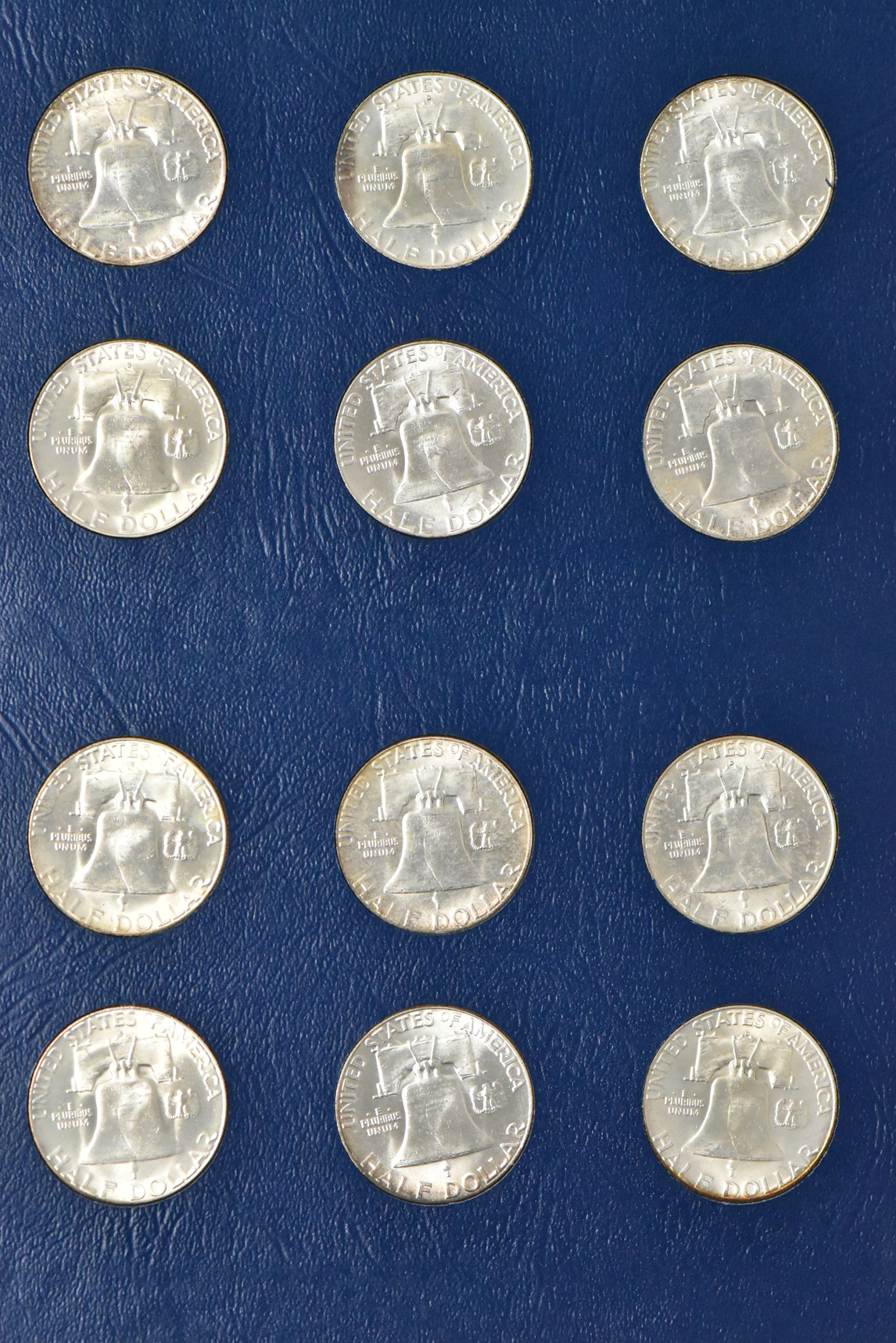 Collection of Franklin half dollars in a complete Whitman 9425 album
