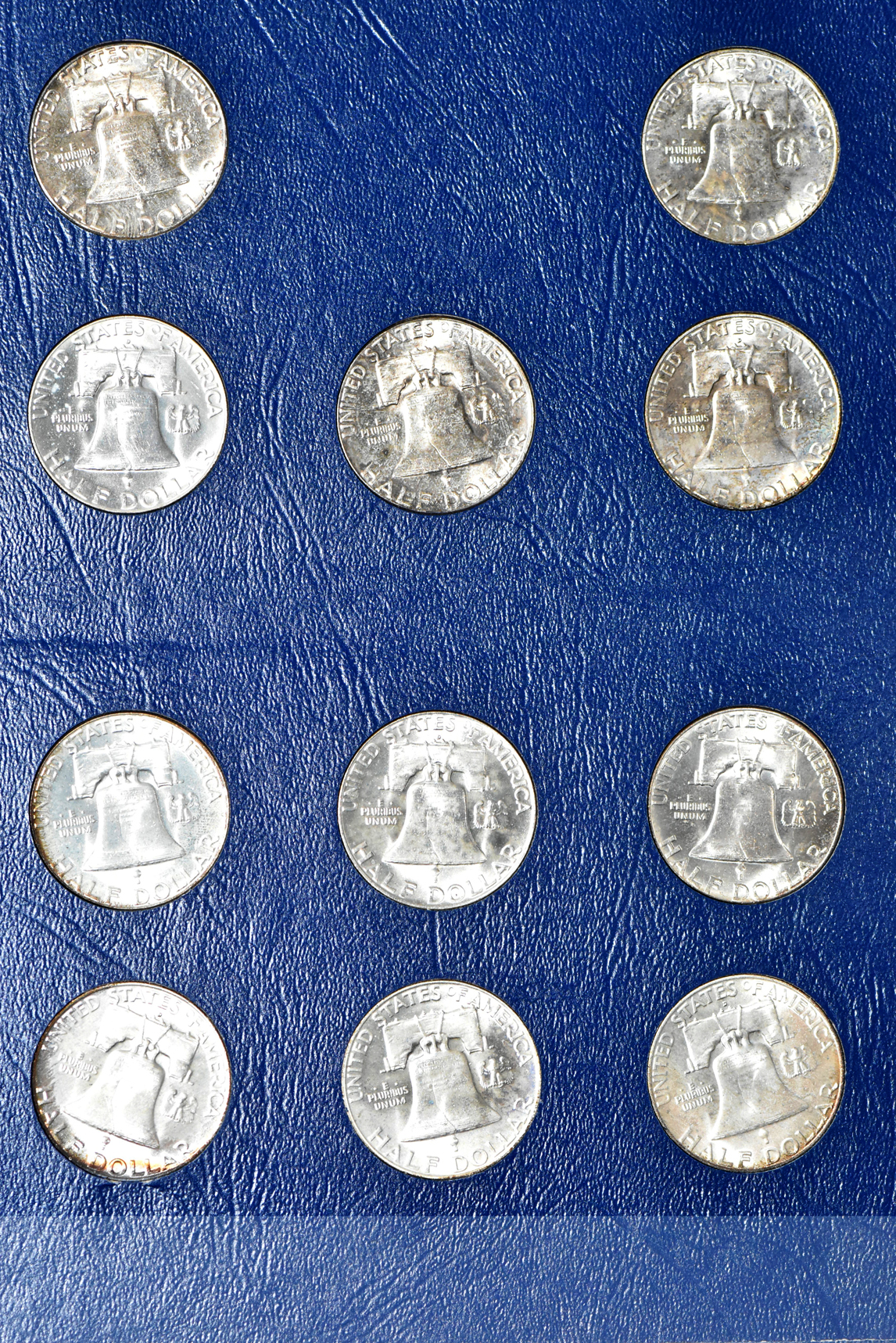 Collection of Franklin half dollars in a complete Whitman 9425 album
